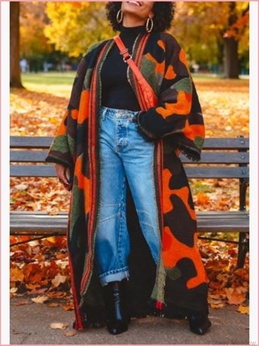 Long Camo Cardigan Poncho Open Front Fringe Knit Duster Kimono Maxi Cape Coat - Picture 4 of 7